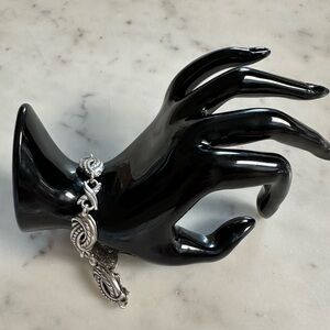 Brighton Silver Tone Scrolled Love Knot Panel Link Toggle Bracelet Hearts